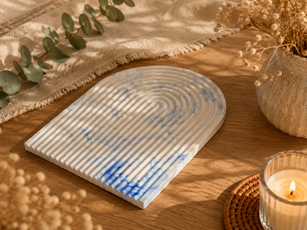 Arch Porcelain White & Blue Marble Décor Set