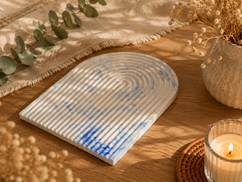 Arch Porcelain White & Blue Marble Décor Set