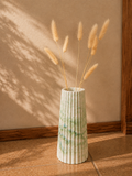 Ribbed Porcelain Vase – White & Green Marble