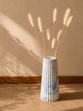 Ribbed Porcelain Vase – White & Blue Marble