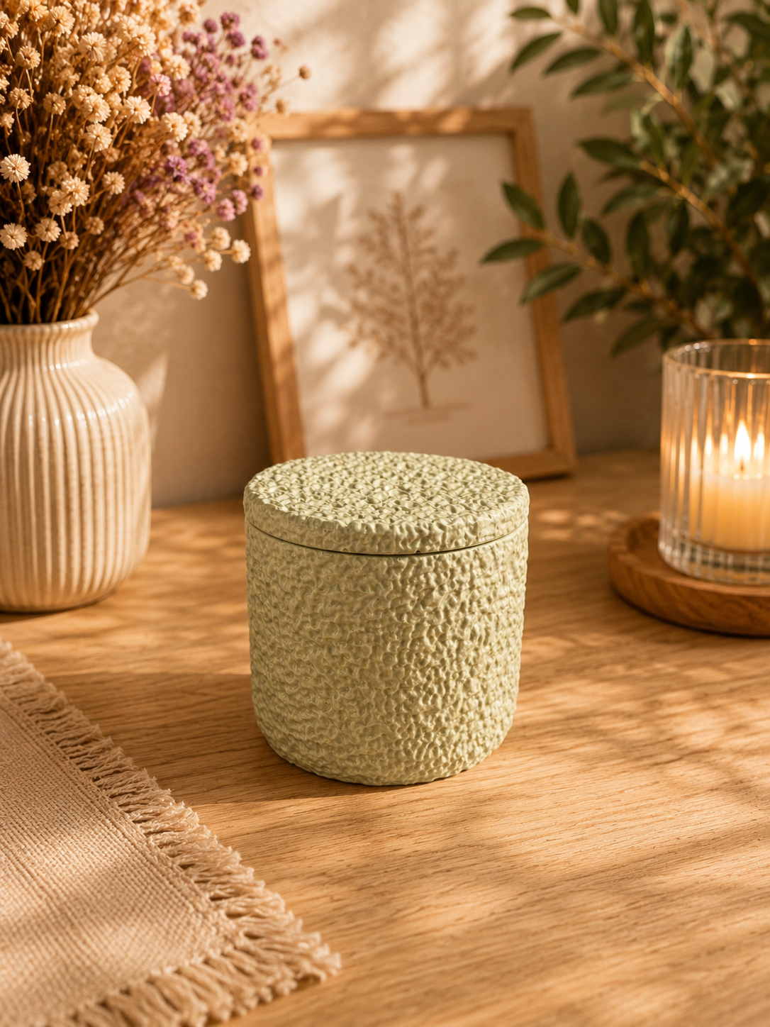 Textured Porcelain Soy Candle with Lid
