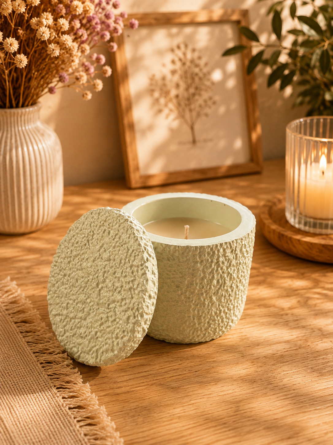 Textured Porcelain Soy Candle with Lid