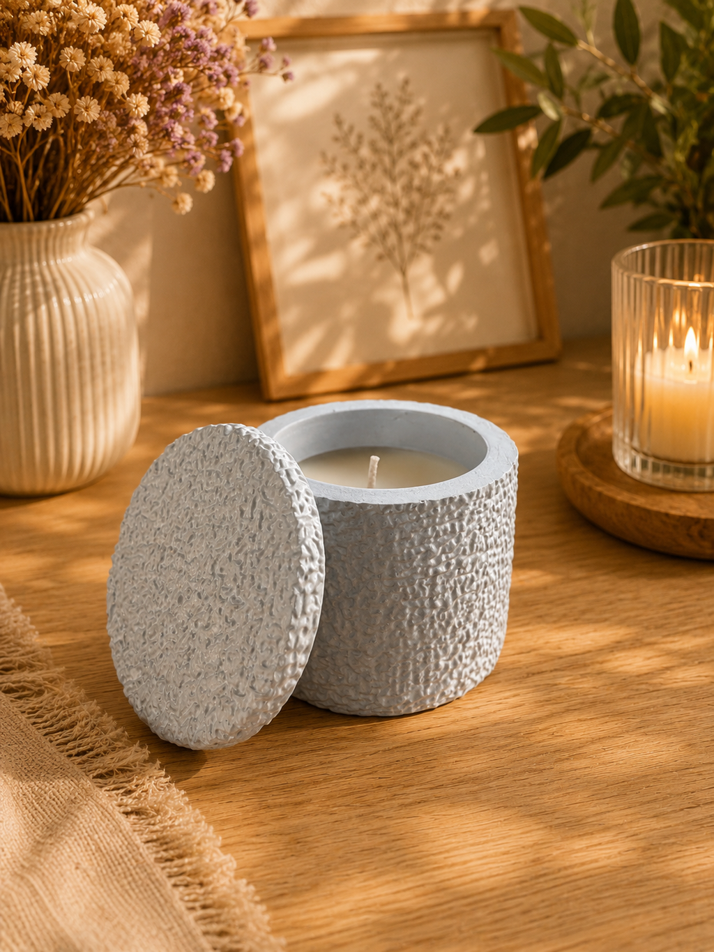 Textured Porcelain Soy Candle with Lid