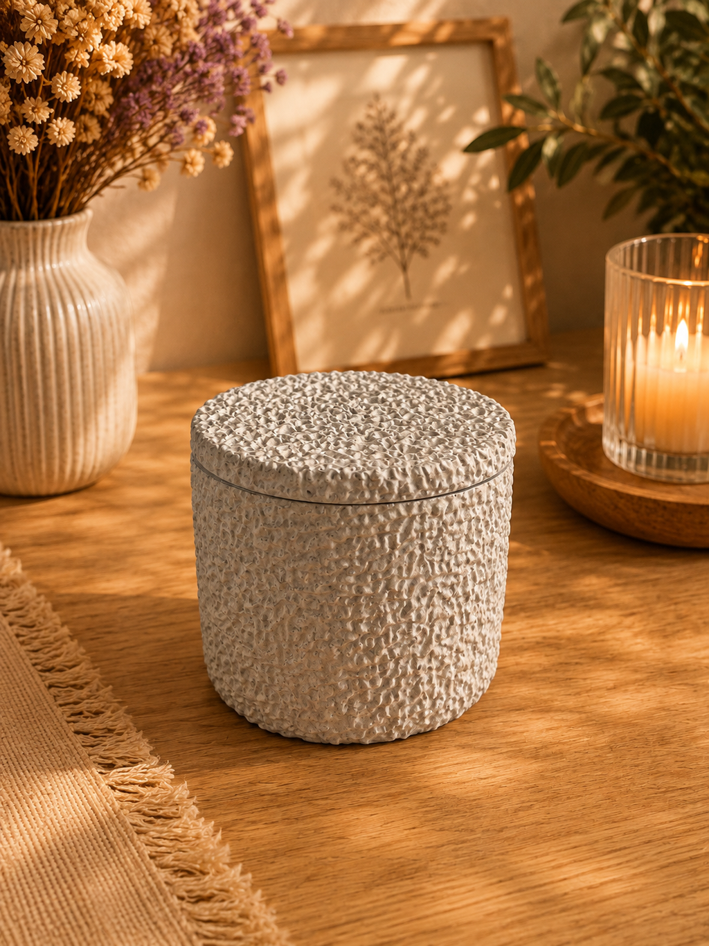 Textured Porcelain Soy Candle with Lid