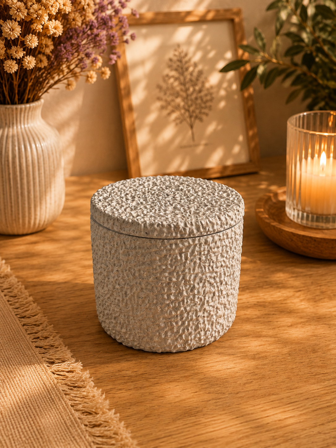 Textured Porcelain Soy Candle with Lid