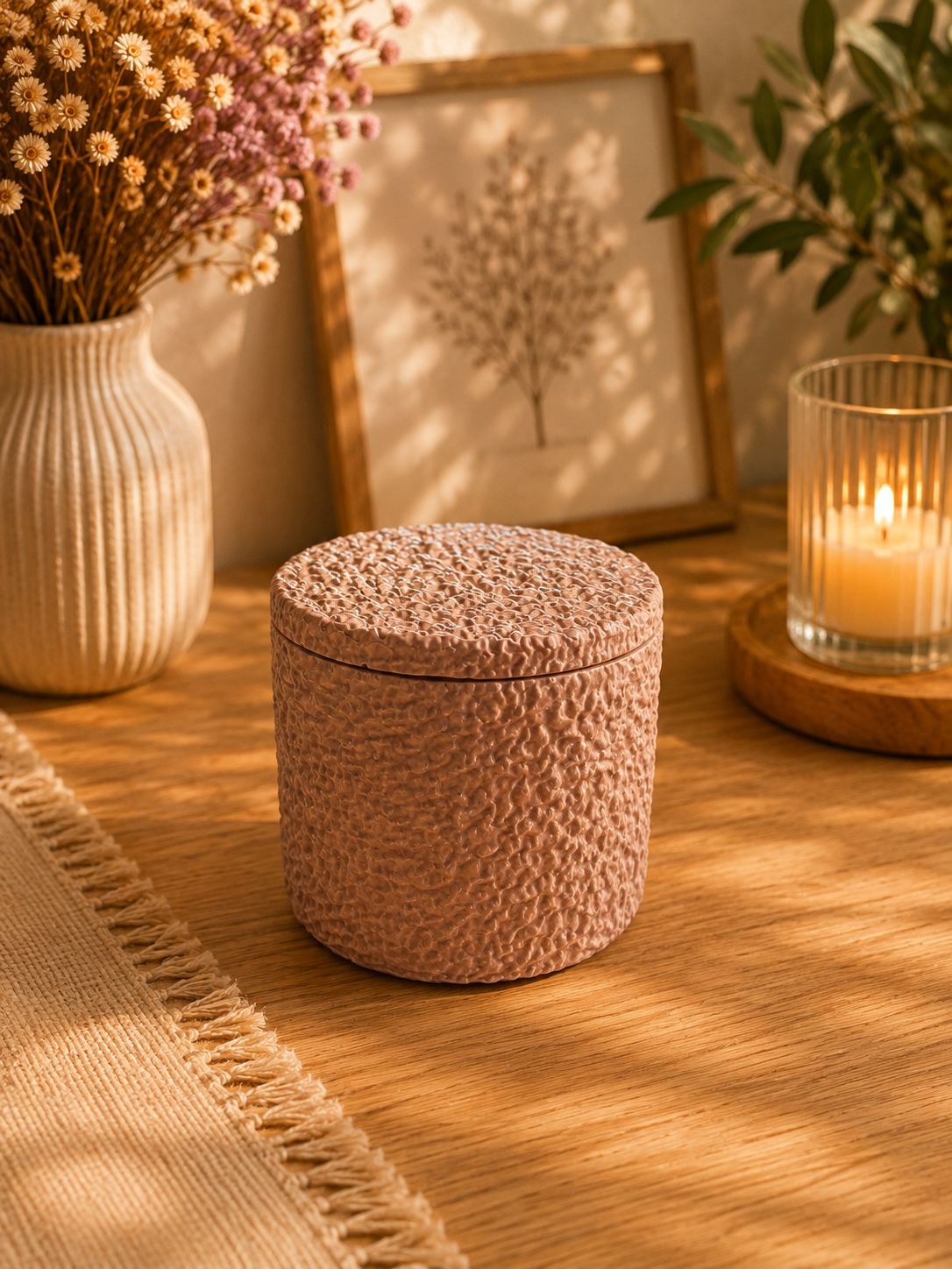Textured Porcelain Soy Candle with Lid