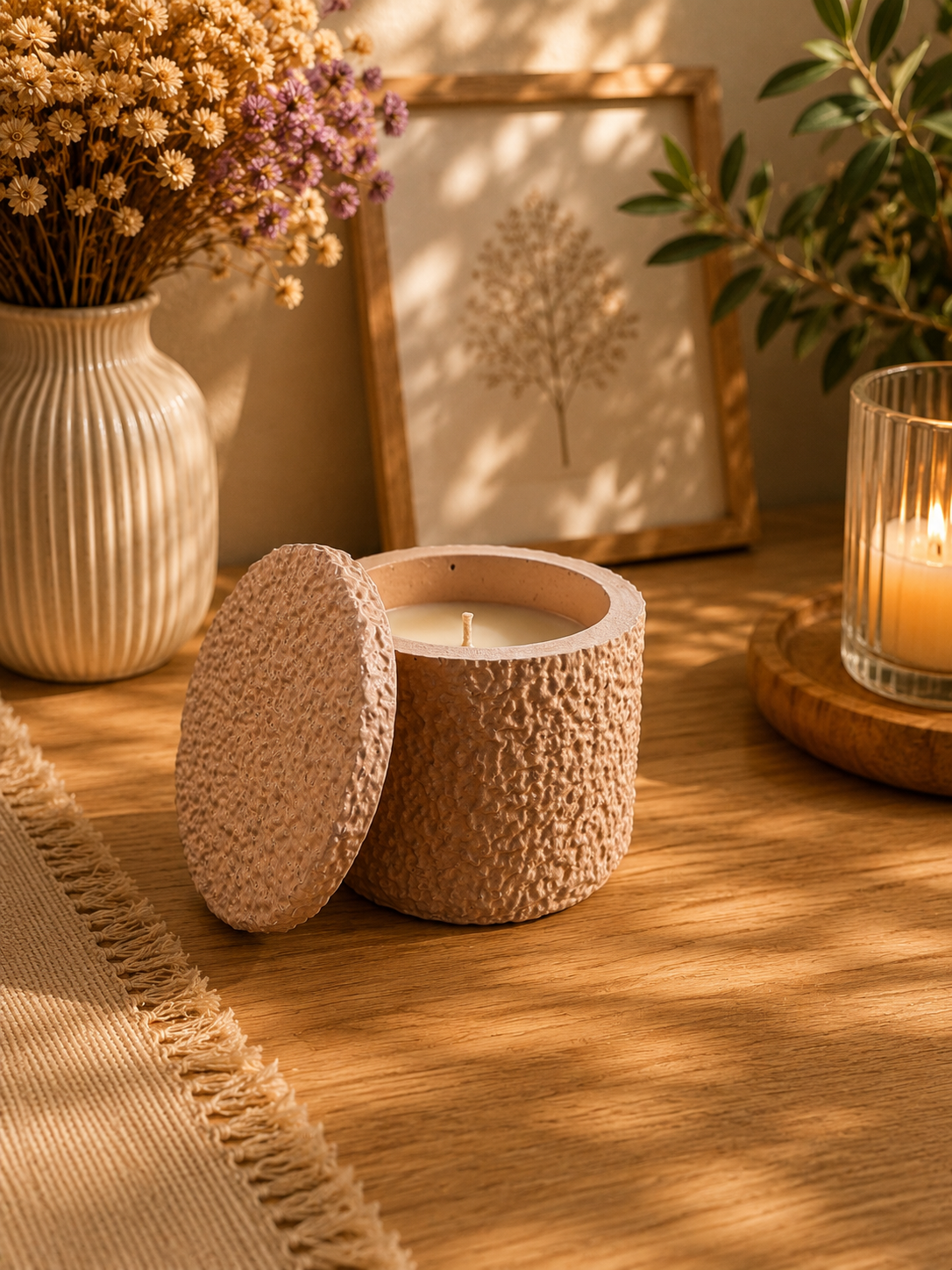 Textured Porcelain Soy Candle with Lid